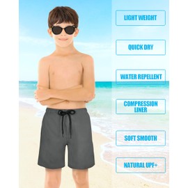 LUCOWEE Boys Swimsuit Trunks Boxer Brief Lined Chafe-Free Swimming Shorts Swimsuits Sandless Stretchy Functional Drawstring Light Weight Quick Dry UPF 50+ Dark Charcoal Grey Size 10 12 Years Old