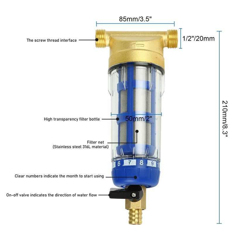 Water Filter, Reusable, Spin-Down Sediment Water Filter with Male Thread,