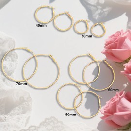 Fashion Trendy 5-Pair Large Gold Hoop Earrings for Women Stainless Steel Lightweight Hypoallergenic Jewelry Set for Everyday Wear (30/40/50/60/70MM Sizes)