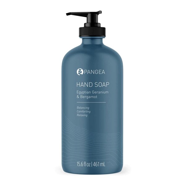 Pangea Organics - Natural Egyptian Geranium + Bergamot Hydrating Hand Soap | Vegan, Non-Toxic, Sustainable Clean Beauty (Glass Bottle + Pump, 15.6 fl oz | 461 ml)