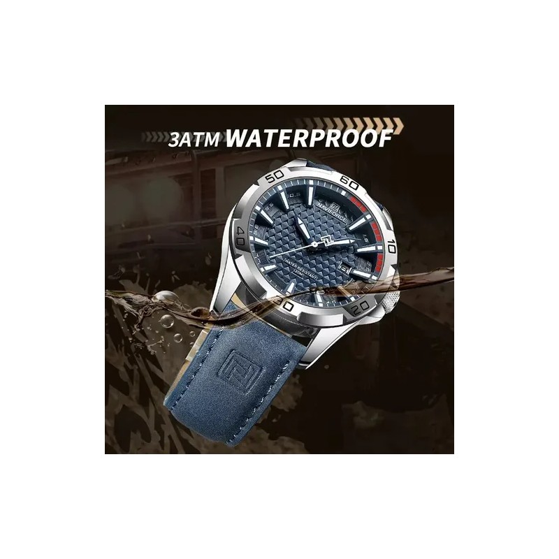 Naviforce Reloj Deportivo Impermeable Quartz Sport Watch, Blue Dial, Silver