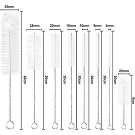 JDYYICZ 8Pcs White Long Nylon Pipe Tube Cleaner with Hook, 8 Different Diameters Set, Cleaning Tools for Reusable Drinking Straws, Sippy Cup, Water Bottles and Pipes