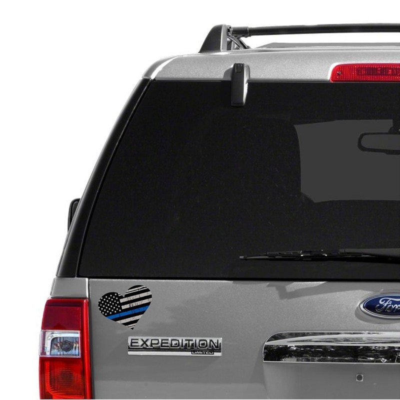 Thin Blue Line Heart/Single / 5" Tattered American Flag Police