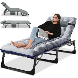 MOPHOTO Portable Folding Camping Cot Bed Reclining Lounger Chair 4 Gear Adjustable w/Mat
