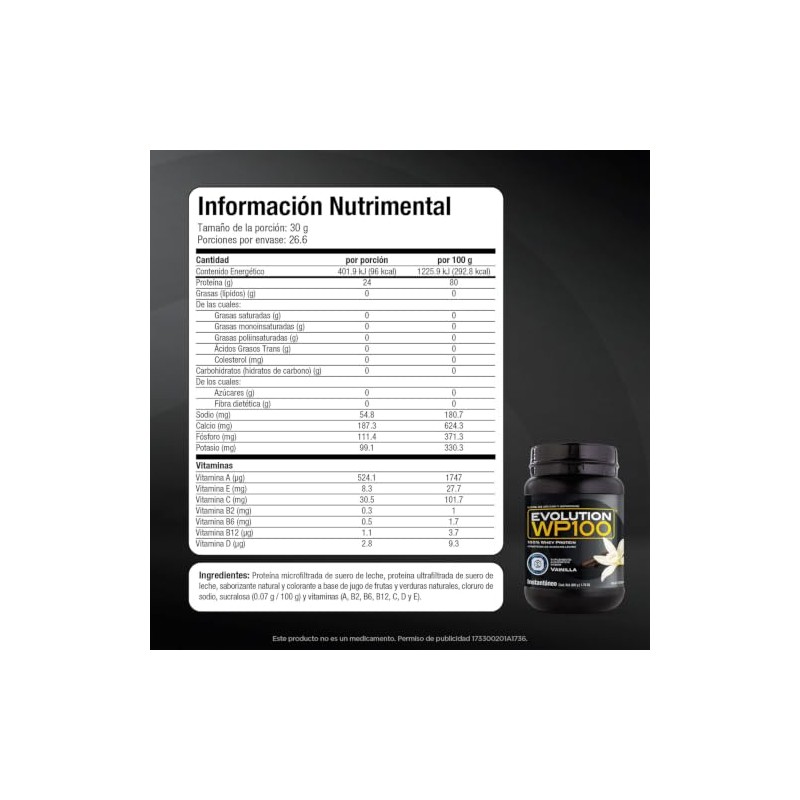 Evolution Wp100 Proteína Aislada Suero Sabor Vainilla 800g Polvo 0carb