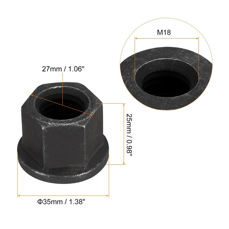 sourcing map M18 Flange Hex Nuts, 2pcs Grade 8.8 Carbon