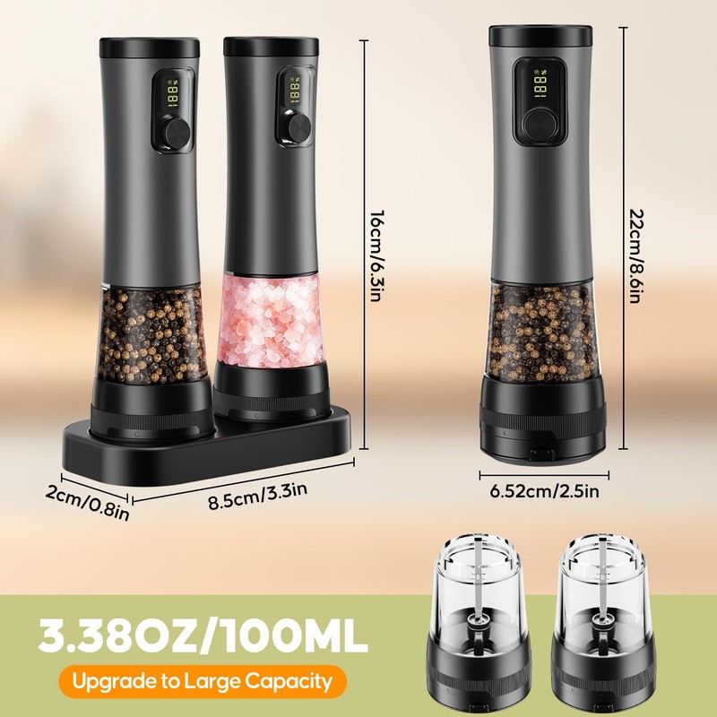 Electric Salt and Pepper Grinder Set - Rechargeable Salt Grinder