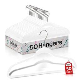 DEILSY™ White Hangers 50 Pack - Thin Slim Space Saving, Plastic Hangers, Non Velvet Plastic Hanger for Closet Organization Hanger for Clothes Adult