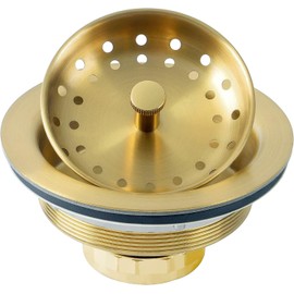 LQS Montaje de Drenaje para Fregadero de Cocina, colador de Cesta de Drenaje de Fregadero de Acero Inoxidable 304 con Cesta de colador extraíble y tapón de 3-1/2 Pulgadas, Dorado