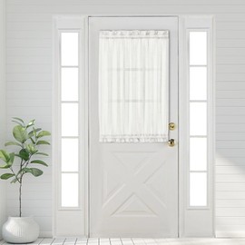 Aquazolax Small Door Sheer Window Curtains Panel - Voile Rod Pocket Transparent Half Curtain for French/Front Glass Door Windows with Tieback - 1 Panel, 25W x 40L, White