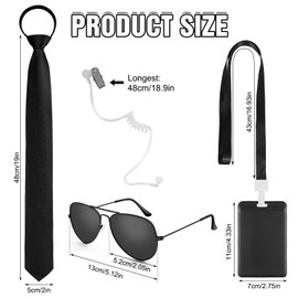BTHRORO Security Costume Set for Men Boys Role Play Security Accessories Tie Sunglasses ID Dummy Ear Piece for Party Cosplay Games Ring Security Wedding