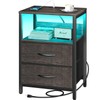 Yoobure Nightstand with Charging Station, LED Night Stand with Fabric