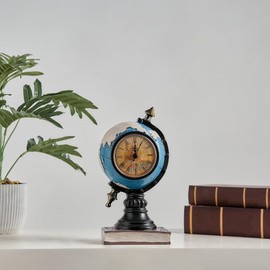 AWNR Vintage Sculptures Home Decor: Antique Navy Blue Globe Model Table Clock Statue Office Decor for Shelf Table Vintage Sculpture Retro Figurine Collectibles