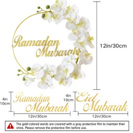 Ramadan Mubarak Wreath,Wreath Ramadan Decorations for Home Front Door,Round Metal Hoop Floral Hanging Garland for Wall Window Indoors Outdoor Farmhouse Decor