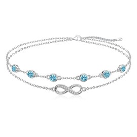 Cosie Lily Infinity Bracelet Women's Birthstone 925 Sterling Silver Bracelet Infinity Sign Double Layer Heart Bracelet Women's Jewellery 925 Silver Birthday Gift for Women Girlfriend Mum, Sterling