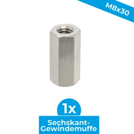 Stahlia Threaded Sleeve M6 x 30 mm Spacer Sleeves Stainless Steel (Pack of 4) Screw Nut DIN 6334 Spacer Sleeve Nut Hexagonal Connection Nut Threaded Sleeve Long Nut