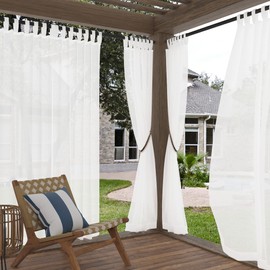 No. 918 Amina Open Weave Indoor/Outdoor Sheer Tab Top Curtain Panel, 50" x 84", White