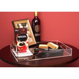 Clear Sturdy Acrylic Serving Tray with Handles-10x15Inch-Serving Coffee,Appetizer,Breakfast,Butler-Kitchen Countertop Tray-Makeup Drawer Organizer-Vanity Table Tray-Ottoman Tray-Decorative Tray