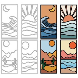 ORIGACH 4 Pcs Large Beach Desert Landscape Background Frame Cutting Dies, Metal Abstract Sunrise Landscape Die Cuts Embossing Stencils for Card Making DIY Scrapbooking Album Decorative