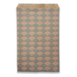 N'icePackaging 300 Qty 6" x 9" Decorative Flat Paper Gift Bags - Baby-Blue Fan Pattern on Brown Kraft Bags - For Sales/Treats/Parties Cookies/Gifts