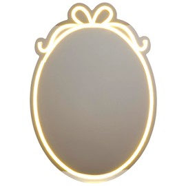 Melannco Oval Shaped Mirror with Bow Design in Neon LED Lights, 10.95x1.38x15.4 Inch