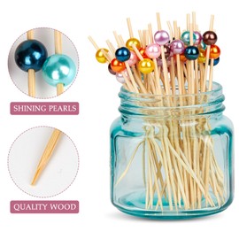 100Pcs Cocktail Picks 12cm Toothpicks for Appetizers Wooden Cocktail Sticks Food Skewers Pearl Fruit Sticks for Drinks, Desserts, Charcuterie