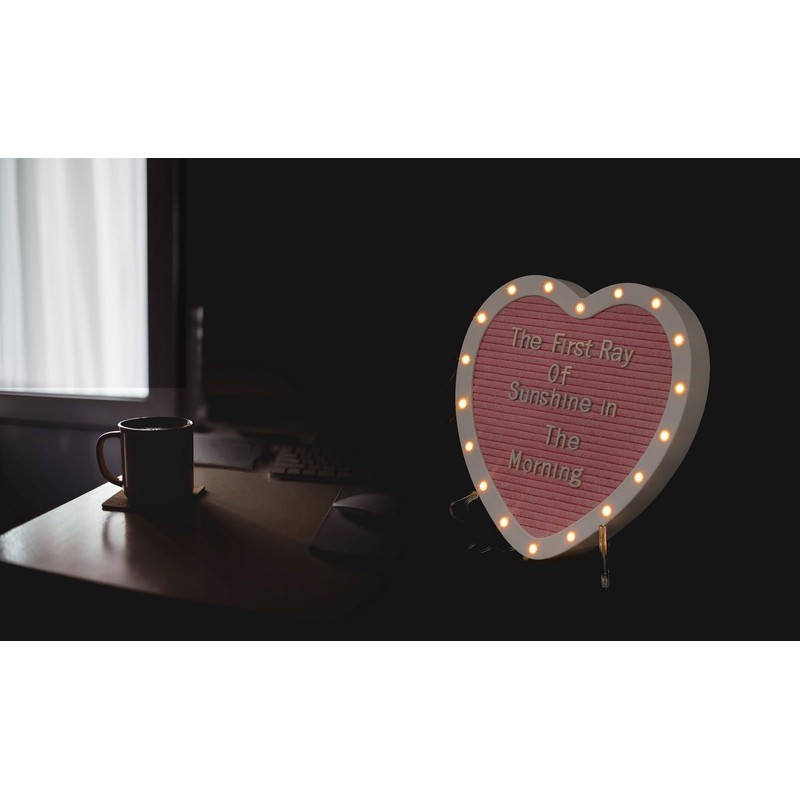 G GAMIT Heart-Shaped Felt Letter Board with Built-in LED Lights,10x10