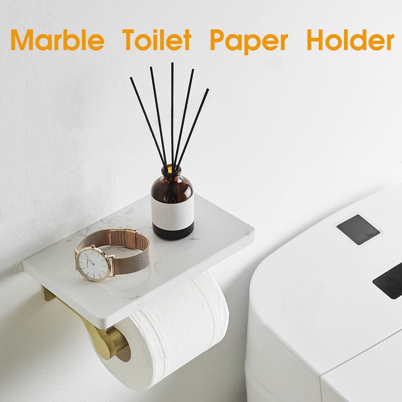 Hoimpro Brushed Gold Aluminum Toilet Paper Holder with White Natural