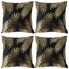 4pcs Cushion Covers, 45x45cm Gold Foil Stamping Leaves Square Pillow Case Cushion Covers, Breathable Short Plush Throw Pillow Cases for Sofa Couch Bed Living Room Home Decor(black)