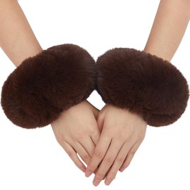 CABODYALS Brown Faux Fur Cuffs Wrist Arm Warmers Coffee Winter Short Plush Fuzzy Cuff Oversleeve Arm Warmer Gloves Wristband Sleeves Furry Bands for Women Bracelet Cosplay Party Costumes Gifts Supply