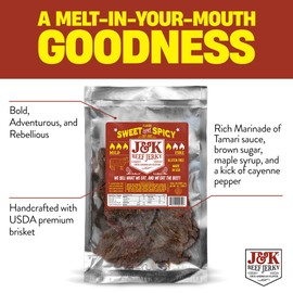 J&K Jerky Sweet and Spicy Beef Jerky - Hand Crafted Small Batch American Made Slab Beef Jerky - Bold & Flavorful Snack! - 7oz Big Bag of Jerky