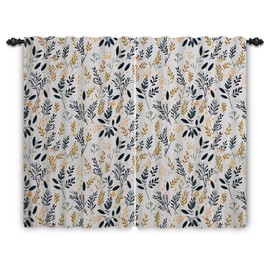 ggaimwf Botanical Leaf Curtains Floral Window Panels Country Cottagecore Aesthetic Natural for Bedroom Kitchen Balcony Door Room Divider Interior Outside 117x138cm 2 Panels