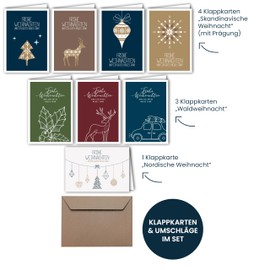 8 x Christmas Cards & Envelopes I Mix Set Nature I 8 Designs I Premium Folding Cards B6 I Private & Business