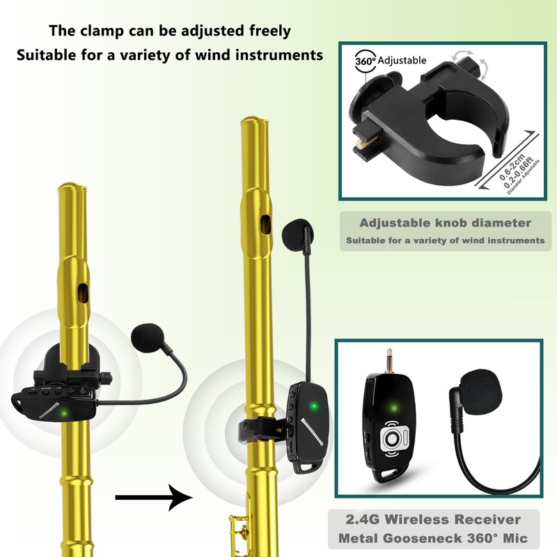 SAYTINAI Wireless Flute Microphone for Instrument System: 2.4G Cordless Professional