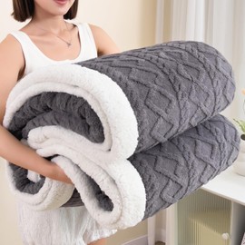 PAJEO Sherpa Throw Size Blanket for Bed - Fleece Soft Cozy Fuzzy Blankets Thick Warm for Winter and All Seasons,Dark Grey,Women 40x60 Inches