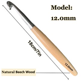 Beech Wood Crochet Hooks,12mm Ergonomic Handle Crochet Hook Hand DIY Comfortable Smooth Long  Crochet Needle for Crocheting Yarn and Beginners,Experienced Crochet Lovers