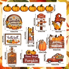 Dandat 16 Pcs Thanksgiving Tiered Tray Decor Fall Tiered Tray Decoration Pumpkin Gnome Truck Wooden Signs Fall Table Centerpieces Farmhouse Decor for Home Autumn Harvest Table Shelf