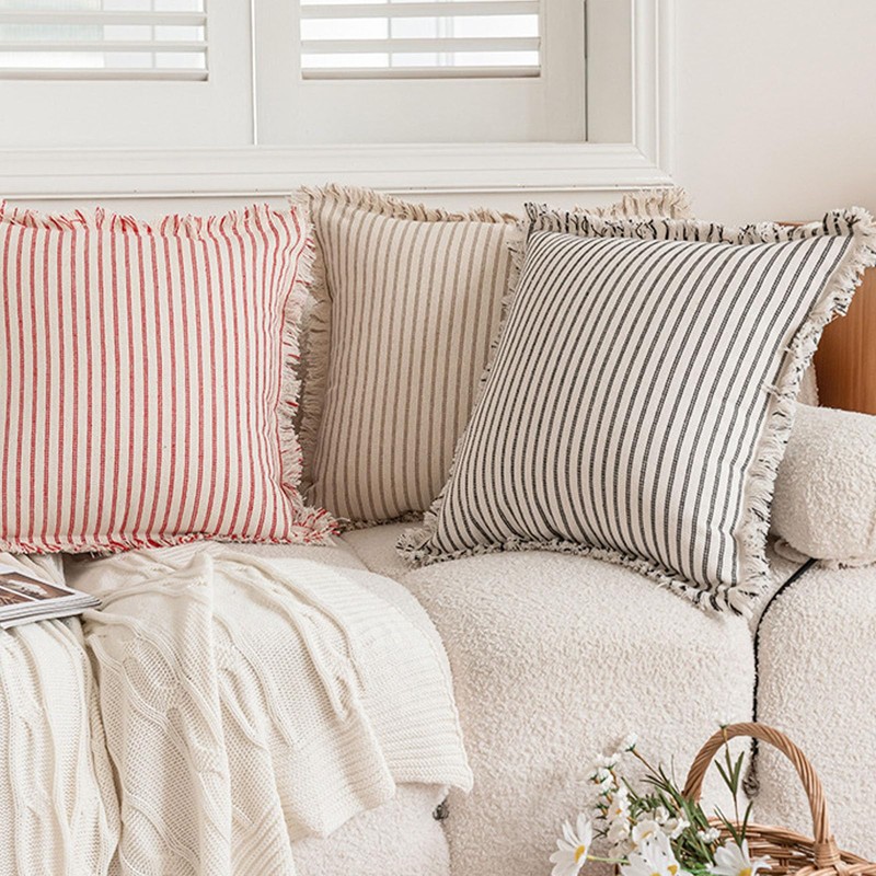 Striped Farmhouse Throw Pillow Covers 18x18 Inch Set of 2