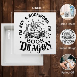 Pfkfo Rustic Dragon2 Wooden Book Dragon Sign, 5x5x1.2 inches, Decorative Sign, Storage Box