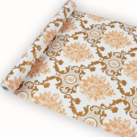 JZ·HOME 8023 Damask Peel and Stick Wallpaper 17.7 in X 9.8ft Golden Removable Contact Paper Self Adhesive Shelf Liner Paper Damask Furniture Paper Vinyl Film for Home Decor