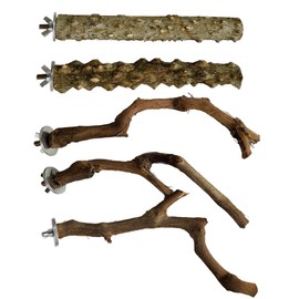 Allazone 5 PCS Natural Wooden Parrot Stand Bird Perch Stand Grape Stick Hanging Multi Branch Perch for Parrots, Bird Cage Accessories