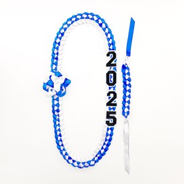 QRH 2025 Graduation Leis Necklace Bracelet Set Class of 2025 Graduation Ribbon Necklace Bracelets Braided 2025 Graduation Ribbon Leis Blue White Congrats Graduates Money Leis Graduate Gift