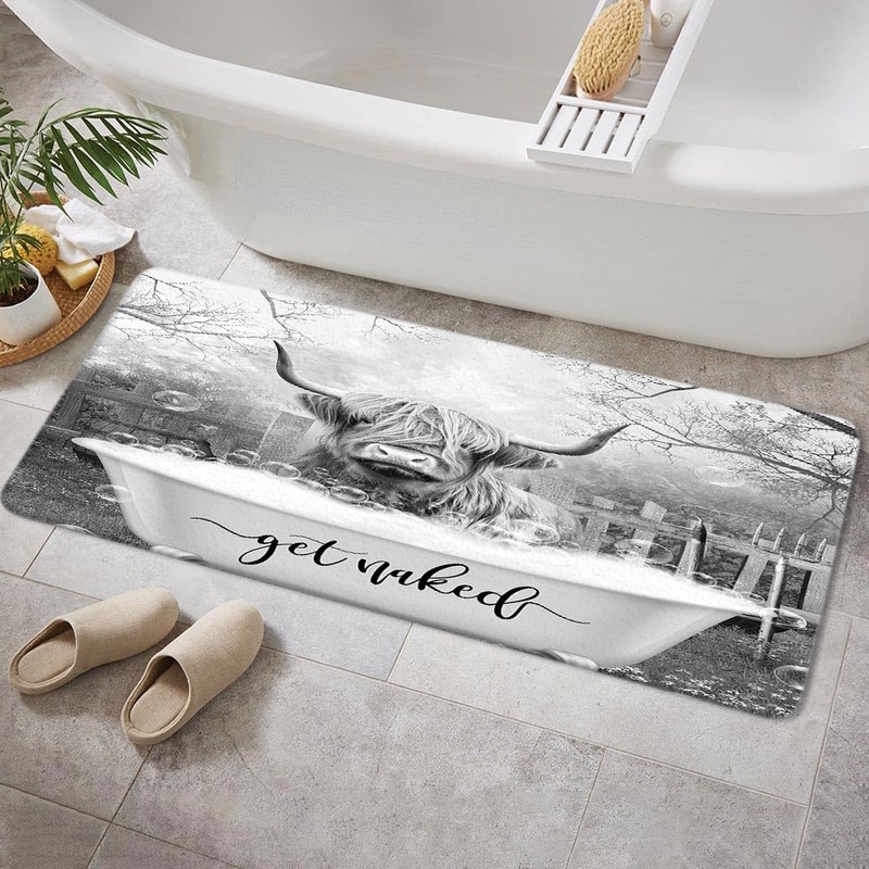 Boziqr Get Naked Bath Mat, Funny Cow Soft Bathroom Rugs,