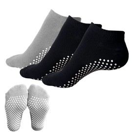 KEYRI Yoga Socks for Men and Women, Trainer Socks, Pilates Non-Slip Socks for Ballet, Gymnastics, Dance, Home, Stopper Socks, Non-Slip Socks, Cotton, One Size, 2 Black + 1 Grey