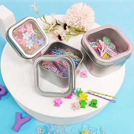 Square transparent tin case Poca hairband bobby pin cotton swab Organizer 1 square transparent tin case-small 5ea