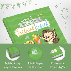 Endlich Schulkind! A5 Memory Book for School Enrolment "Green" Hardcover First Day of School Gift for the First Day of School - Sustainable & Climate Friendly