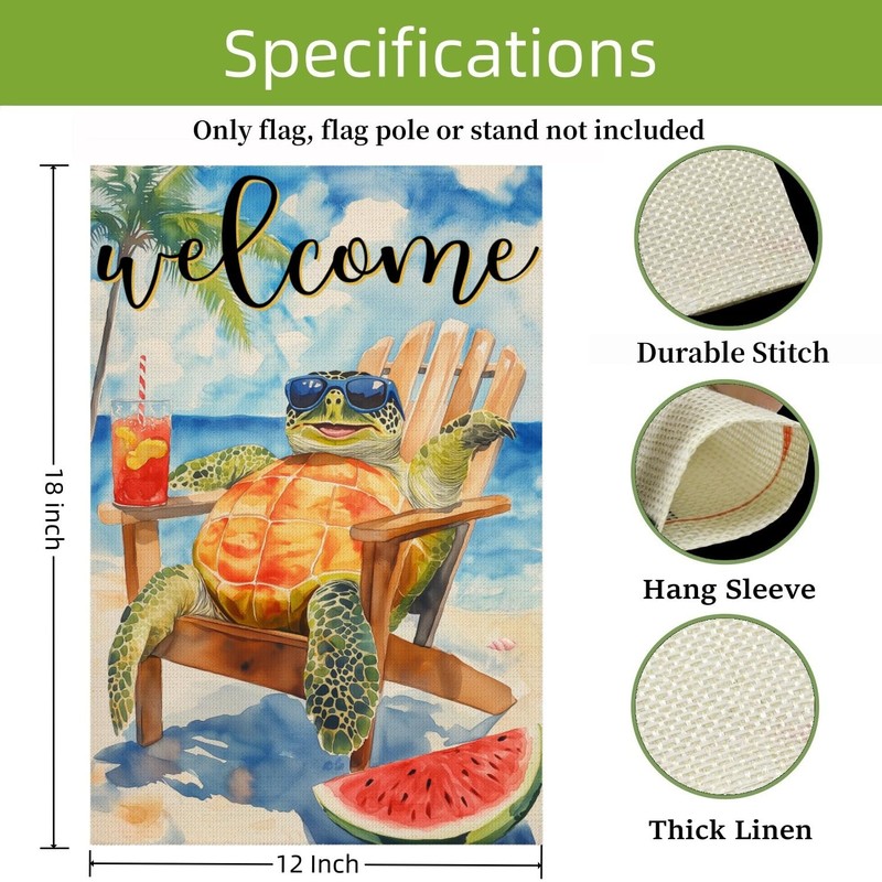 Summer Welcome Sea Turtle Garden Flag, Cute Turtle On Beach
