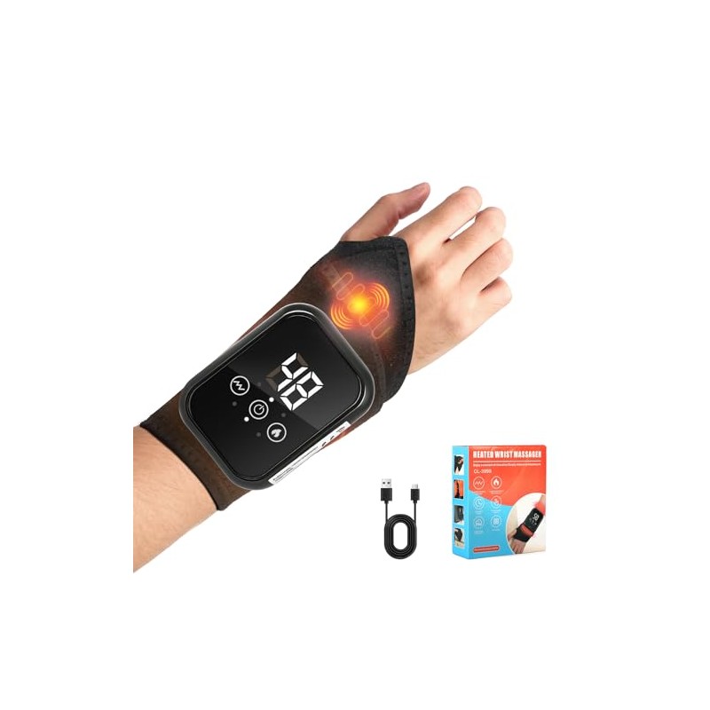 Cordless Heated Wrist Brace with Massager Support Vibration(2 pcs Black)
