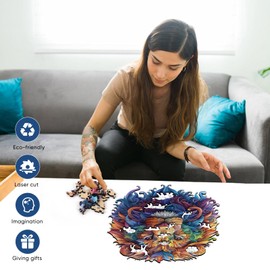 Delobil Wooden Puzzles for Adults, Lion Jigsaw Puzzles 500 Piece, Unique Shape Puzzles for Adults and Kids, Fun Challenging Puzzles Family Game Gift, Royal Size 15.2 x 16.9 Inches