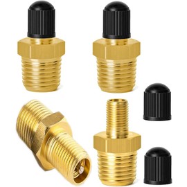 THJOPOKEEL 4Pcs Air Inflator Adapter, Anti-Corrosion Brass Schrader Valve with 1/4" Male NPT, Tire Inflator Connector for Auto Portable Air Compressor/Pump, Includes Protective Caps